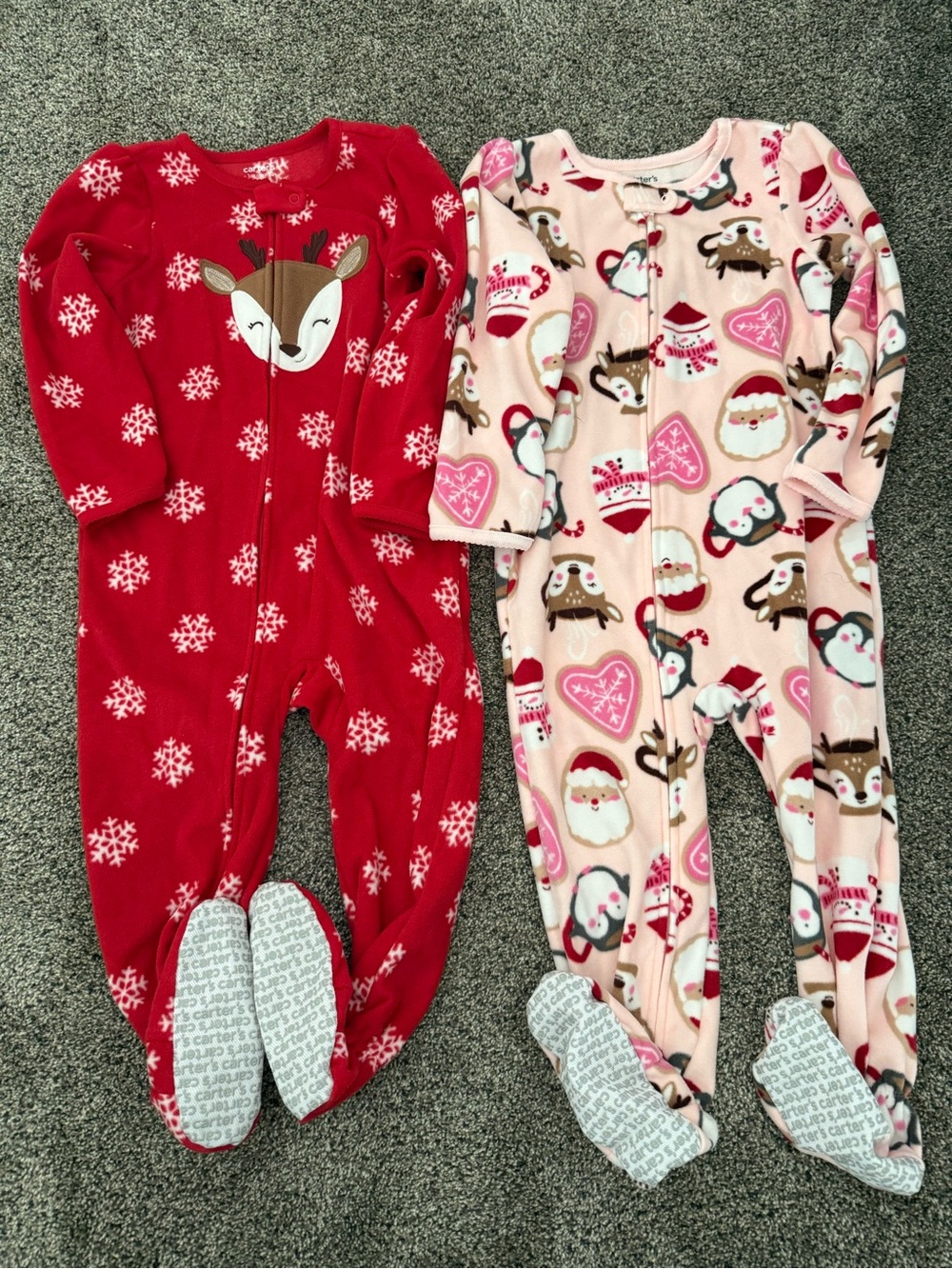 Carter's Toddler 3T Holiday Fleece One-Piece Footed Pajamas Set of 2
